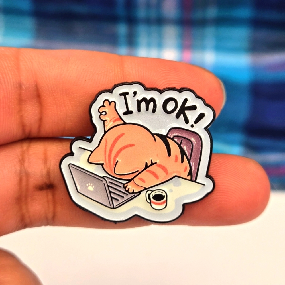 I'm Ok! Cat Enamel Pin For Badge- Orange
